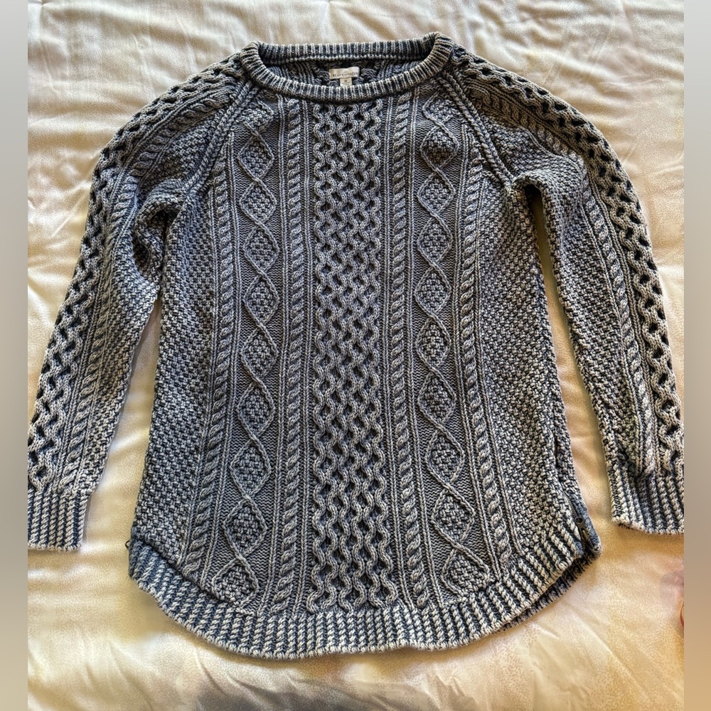 LL BEAN Blue Grey 100% COTTON “Fisherman”Cable Knit Women's Sweater “Denim Wash”